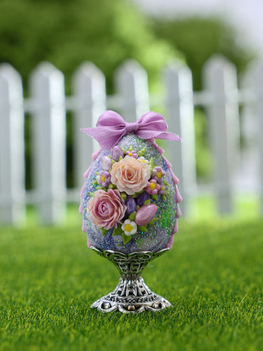 Lilac Easter Egg Decorated with Roses - Dollhouse Miniature