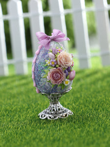 Lilac Easter Egg Decorated with Roses - Dollhouse Miniature