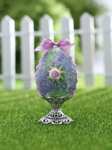 Lilac Easter Egg Decorated with Roses - Dollhouse Miniature
