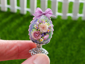 Lilac Easter Egg Decorated with Roses - Dollhouse Miniature