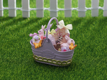 Load image into Gallery viewer, Mauve Easter Basket with Cute Miss Bunny Cookie - OOAK - Dollhouse Miniature