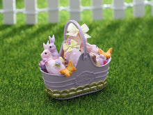 Load image into Gallery viewer, Mauve Easter Basket with Cute Miss Bunny Cookie - OOAK - Dollhouse Miniature