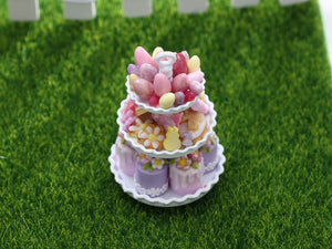 Easter Treats Displayed on a Three Tiered Stand - OOAK - Dollhouse Miniature