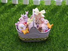Load image into Gallery viewer, Mauve Easter Basket with Cute Miss Bunny Cookie - OOAK - Dollhouse Miniature
