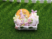 Load image into Gallery viewer, Easter Basket Filled with Pink and Pastel Coloured Goodies - OOAK - Dollhouse Miniature