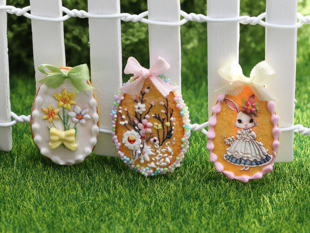 Three 'Big' Easter Egg Cookies - OOAK - Dollhouse Miniature