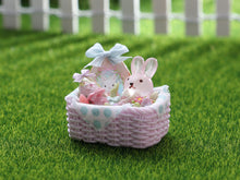 Load image into Gallery viewer, Pastel Easter Basket with Easter Bunny, Cookie, Eggs - OOAK - Dollhouse Miniature
