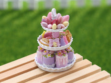 Load image into Gallery viewer, Easter Treats Displayed on a Three Tiered Stand - OOAK - Dollhouse Miniature