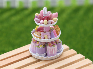 Easter Treats Displayed on a Three Tiered Stand - OOAK - Dollhouse Miniature