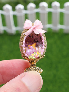 Golden Hollow Panoramic Easter Egg with a Spring Scene Inside - OOAK - Dollhouse Miniature