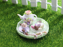 Load image into Gallery viewer, Easter Teatime Tray with Teapot, Cappuccino, Easter Goodies - OOAK - Dollhouse Miniature