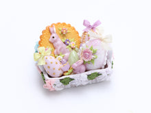 Load image into Gallery viewer, Easter Basket Filled with Pink and Pastel Coloured Goodies - OOAK - Dollhouse Miniature