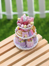 Load image into Gallery viewer, Easter Treats Displayed on a Three Tiered Stand - OOAK - Dollhouse Miniature