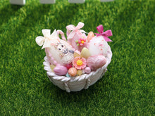 Load image into Gallery viewer, Easter Basket with Miss Bunny and Butterfly Decorated Eggs - OOAK - Dollhouse Miniature