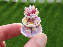 Load image into Gallery viewer, Easter Treats Displayed on a Three Tiered Stand - OOAK - Dollhouse Miniature