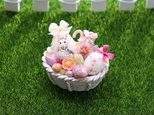 Load image into Gallery viewer, Easter Basket with Miss Bunny and Butterfly Decorated Eggs - OOAK - Dollhouse Miniature