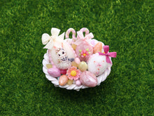 Load image into Gallery viewer, Easter Basket with Miss Bunny and Butterfly Decorated Eggs - OOAK - Dollhouse Miniature