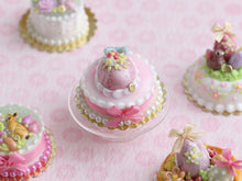 Load image into Gallery viewer, Pink Easter Cake Decorated with Pink Egg - OOAK - Miniature Food in 12th Scale for Dollhouse