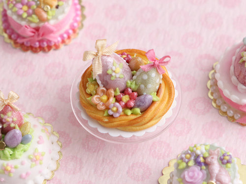 Easter Nest Cake Filled with Eggs and Blossoms - OOAK - Miniature Food in 12th Scale for Dollhouse