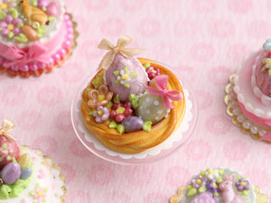 Easter Nest Cake Filled with Eggs and Blossoms - OOAK - Miniature Food in 12th Scale for Dollhouse