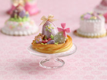 Load image into Gallery viewer, Easter Nest Cake Filled with Eggs and Blossoms - OOAK - Miniature Food in 12th Scale for Dollhouse