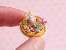 Load image into Gallery viewer, Easter Nest Cake Filled with Eggs and Blossoms - OOAK - Miniature Food in 12th Scale for Dollhouse