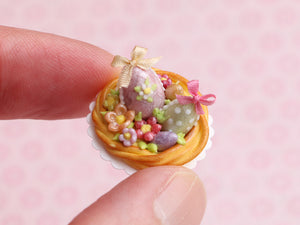 Easter Nest Cake Filled with Eggs and Blossoms - OOAK - Miniature Food in 12th Scale for Dollhouse