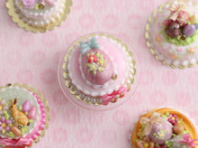 Load image into Gallery viewer, Pink Easter Cake Decorated with Pink Egg - OOAK - Miniature Food in 12th Scale for Dollhouse