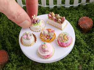 Easter Nest Cake Filled with Eggs and Blossoms - OOAK - Miniature Food in 12th Scale for Dollhouse