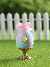 Load image into Gallery viewer, Pink &amp; Blue Easter Egg Decorated with Roses and Tiny Bunny Ears - Dollhouse Miniature