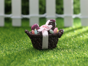 Chocolate Hen in Chocolate Basket with Easter Eggs - OOAK - Dollhouse Miniature