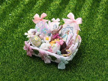Load image into Gallery viewer, Easter Basket Filled with Pastel Coloured Goodies - OOAK - Dollhouse Miniature