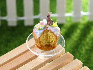 Giant Easter "Cupcake" Cut Cake with Pink Frosting - Dollhouse Miniature