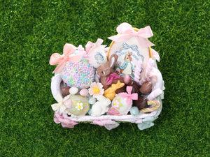 Easter Basket Filled with Pastel Coloured Goodies - OOAK - Dollhouse Miniature