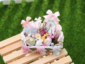 Easter Basket Filled with Pastel Coloured Goodies - OOAK - Dollhouse Miniature
