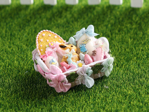 Pretty Basket Filled with Easter Goodies - OOAK - Dollhouse Miniature