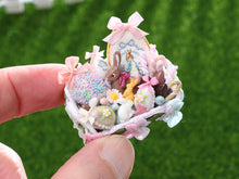 Load image into Gallery viewer, Easter Basket Filled with Pastel Coloured Goodies - OOAK - Dollhouse Miniature