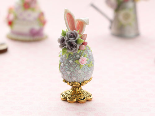 Decorative Easter Egg with Bunny Ears and Roses - Miniature Food in 12th Scale for Dollhouses