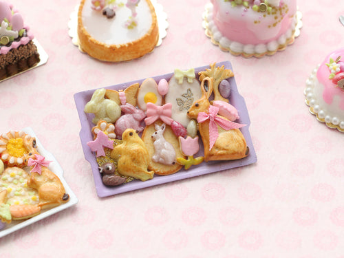 Unique Tray of Assorted Pink Easter Cookies - OOAK - Handmade Miniature Food for Dollhouses