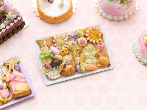 Unique Tray of Assorted Easter Cookies, White Tray - OOAK - Handmade Miniature Food for Dollhouses