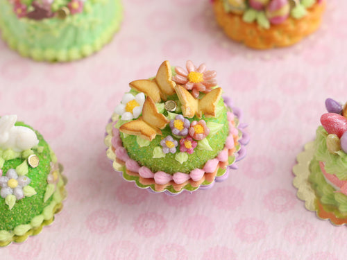 Triple Butterfly Spring Garden Cake - OOAK - Miniature Food in 12th Scale for Dollhouse