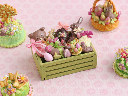 Wooden Crate of Easter Chocolates and Treats - OOAK - Miniature Food in 12th Scale for Dollhouse