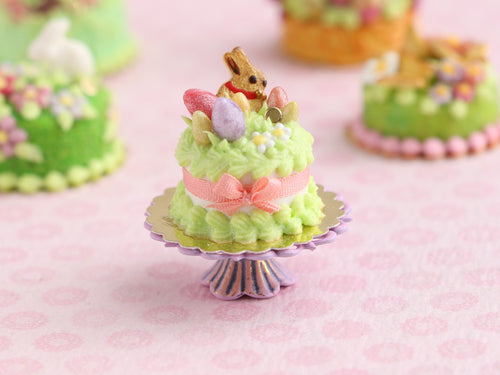 Golden Lindt Rabbit Cookie Spring Garden Cake - OOAK - Miniature Food in 12th Scale for Dollhouse