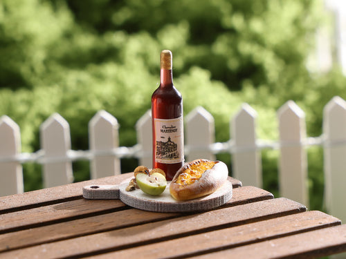 French Red Wine, Crusty Bread, Walnuts, Apple - Handmade Miniature Dollhouse Food