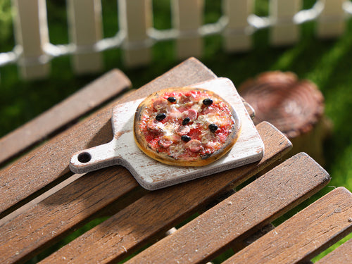 Miniature Fine Crust Pizza on Board - A - Handmade Miniature Dollhouse Food