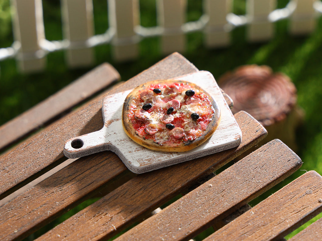 Miniature Fine Crust Pizza on Board - A - Handmade Miniature Dollhouse Food