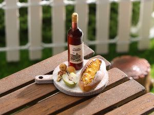 French Red Wine, Crusty Bread, Walnuts, Apple - Handmade Miniature Dollhouse Food