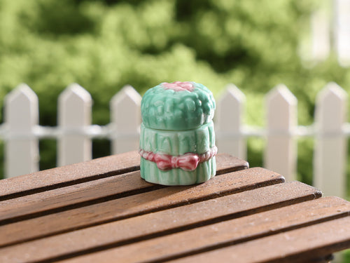 Beautiful Asparagus Majolica Barbotine Box with Lid - Miniature Dollhouse Tableware