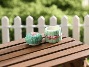 Beautiful Asparagus Majolica Barbotine Box with Lid - Miniature Dollhouse Tableware