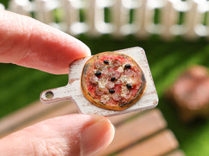 Miniature Fine Crust Pizza on Board - A - Handmade Miniature Dollhouse Food